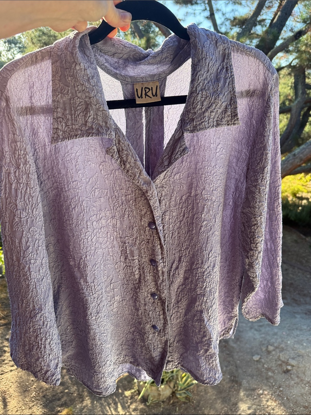 URU SILK JACKET blouse top kimono cardigan L XL washable Long Sleeve vintage
